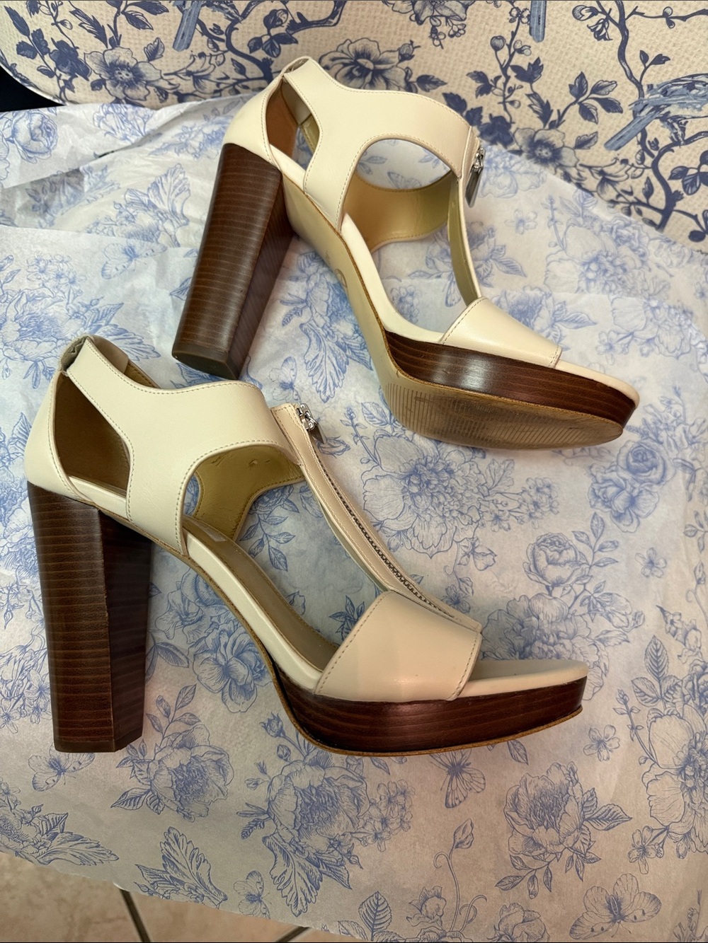 Michael Kors Blush Beige Open-Toe Zipper Heels - Picture 7 of 14